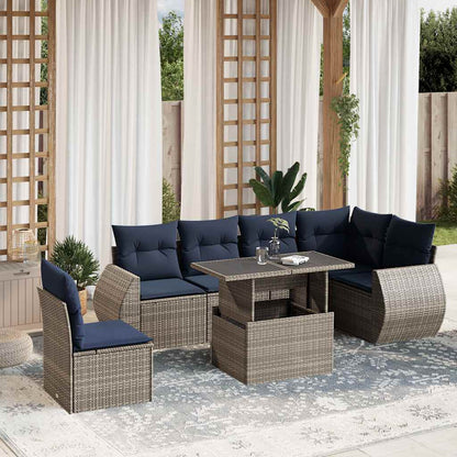 7-teiliges Gartensofa-Set mit Kissen, grau, Polyrattan