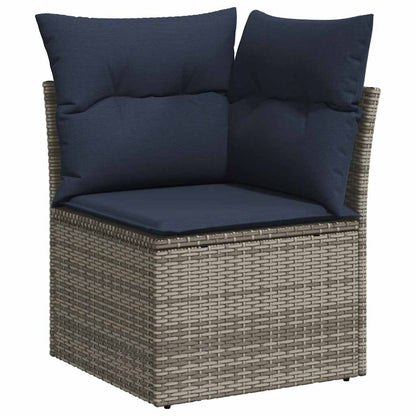 9-teiliges Gartensofa-Set mit Kissen, grau, Polyrattan