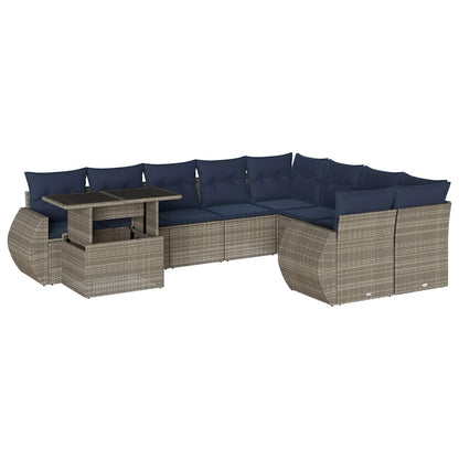 10-teiliges Gartensofa-Set mit Kissen, grau, Polyrattan
