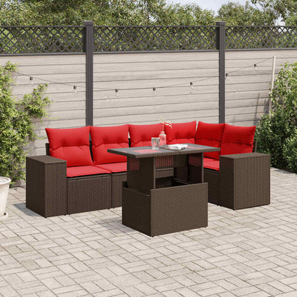 6-teiliges Gartensofa-Set mit Kissen, braun, Polyrattan