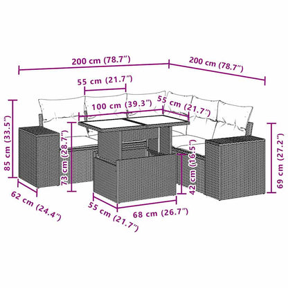 6-teiliges Gartensofa-Set mit Kissen, grau, Polyrattan