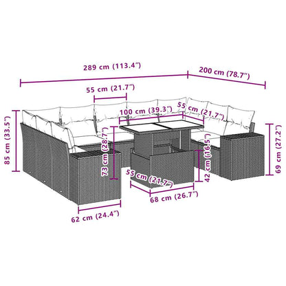 10-teiliges Gartensofa-Set mit Kissen, grau, Polyrattan
