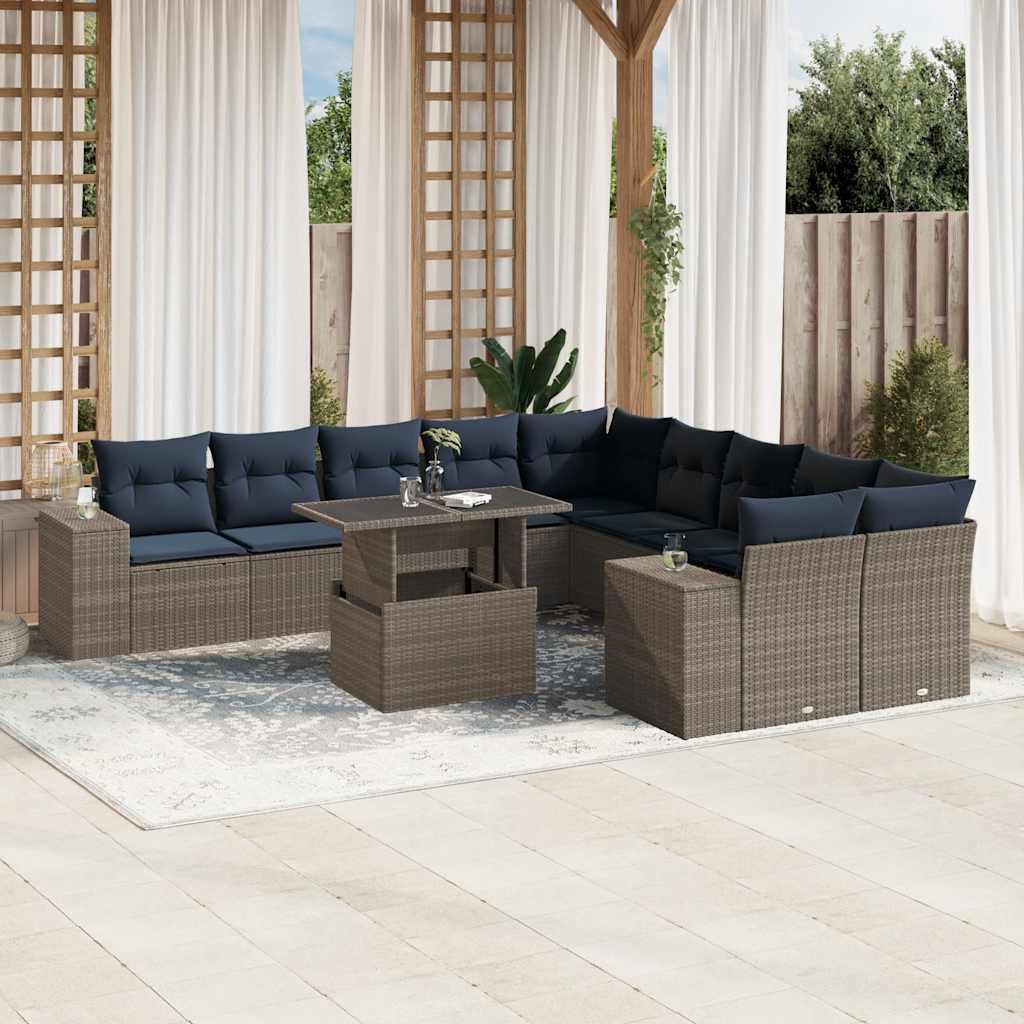 11-teiliges Gartensofa-Set mit Kissen, grau, Polyrattan