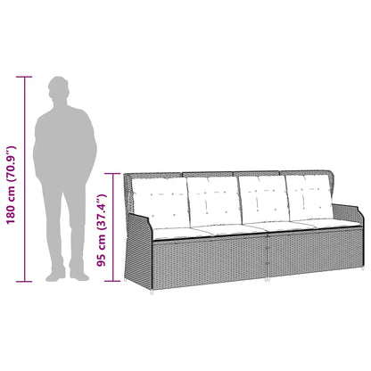 3-tlg. Garten-Lounge-Set mit Kissen Grau Poly Rattan