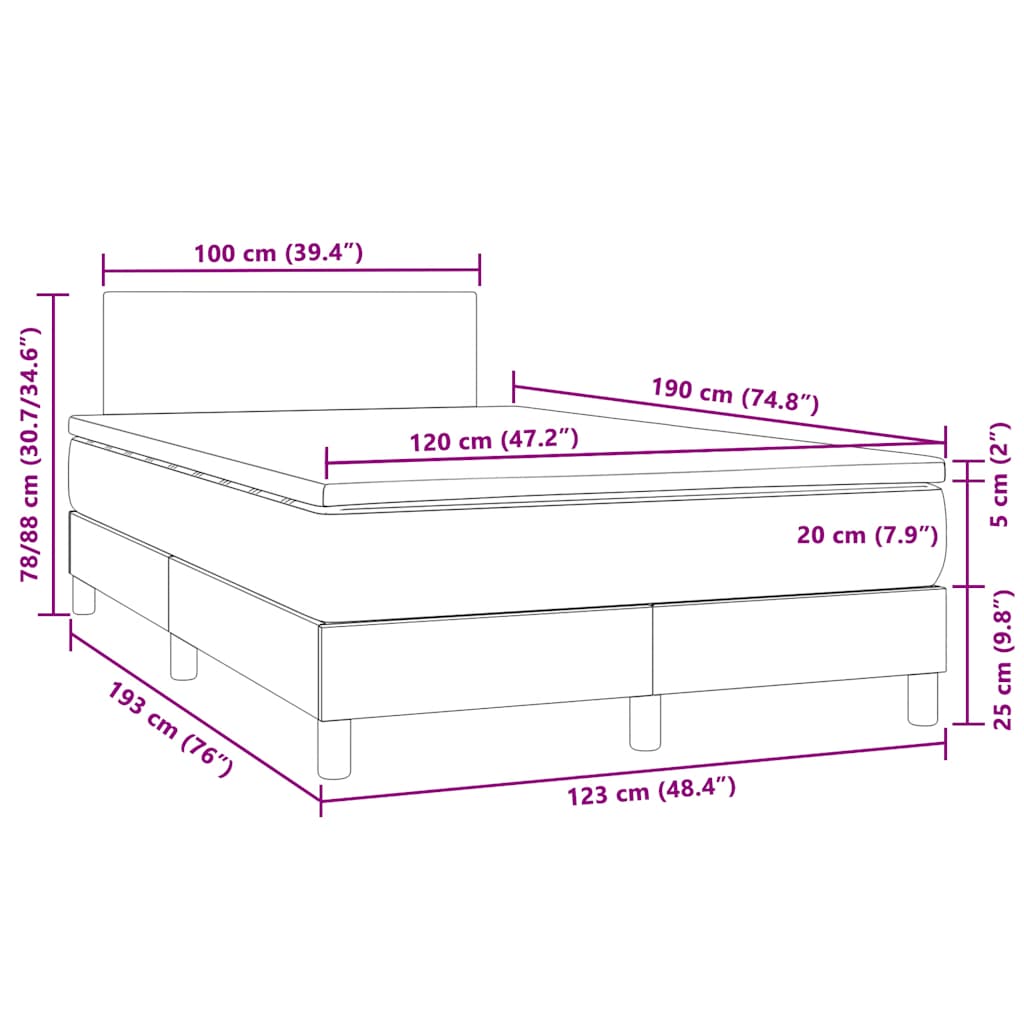 Boxspringbett mit Matratze & LED Dunkelgrau 120x190 cm Samt