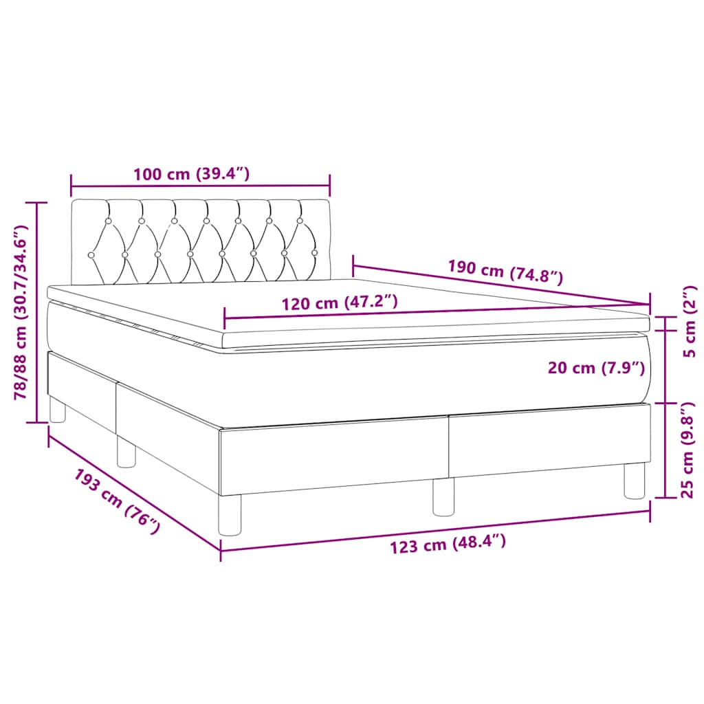 Boxspringbett mit Matratze & LED Schwarz 120x190 cm Samt