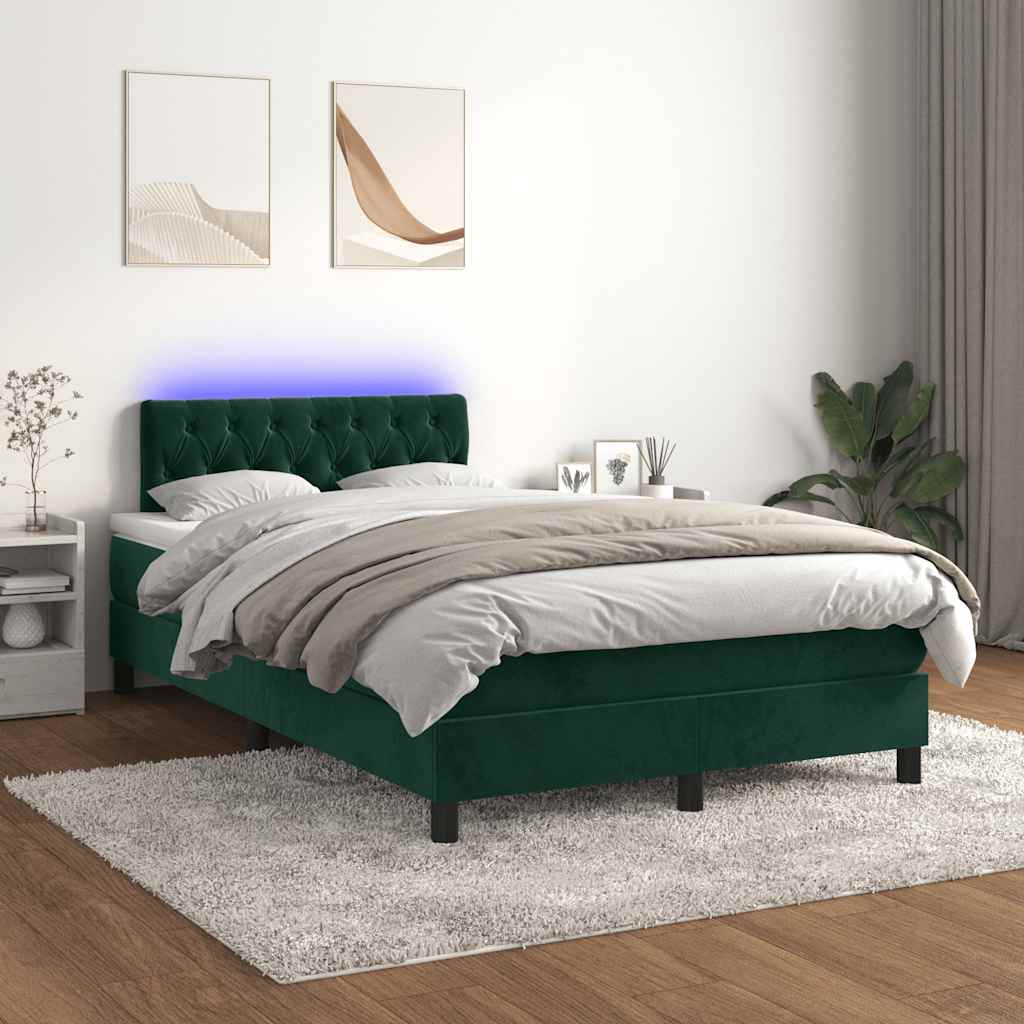 Boxspringbett mit Matratze & LED Dunkelgrün 120x190 cm Samt