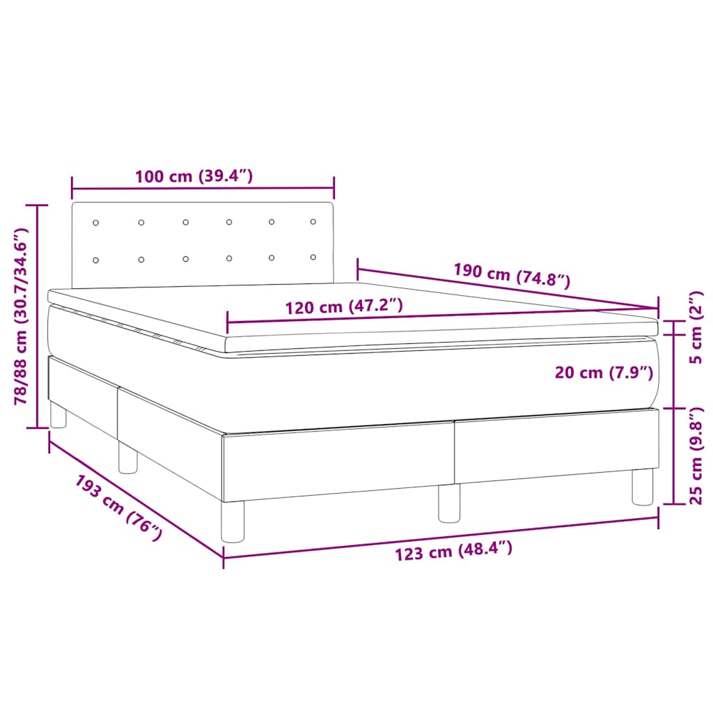 Boxspringbett mit Matratze & LED Rosa 120x190 cm Samt