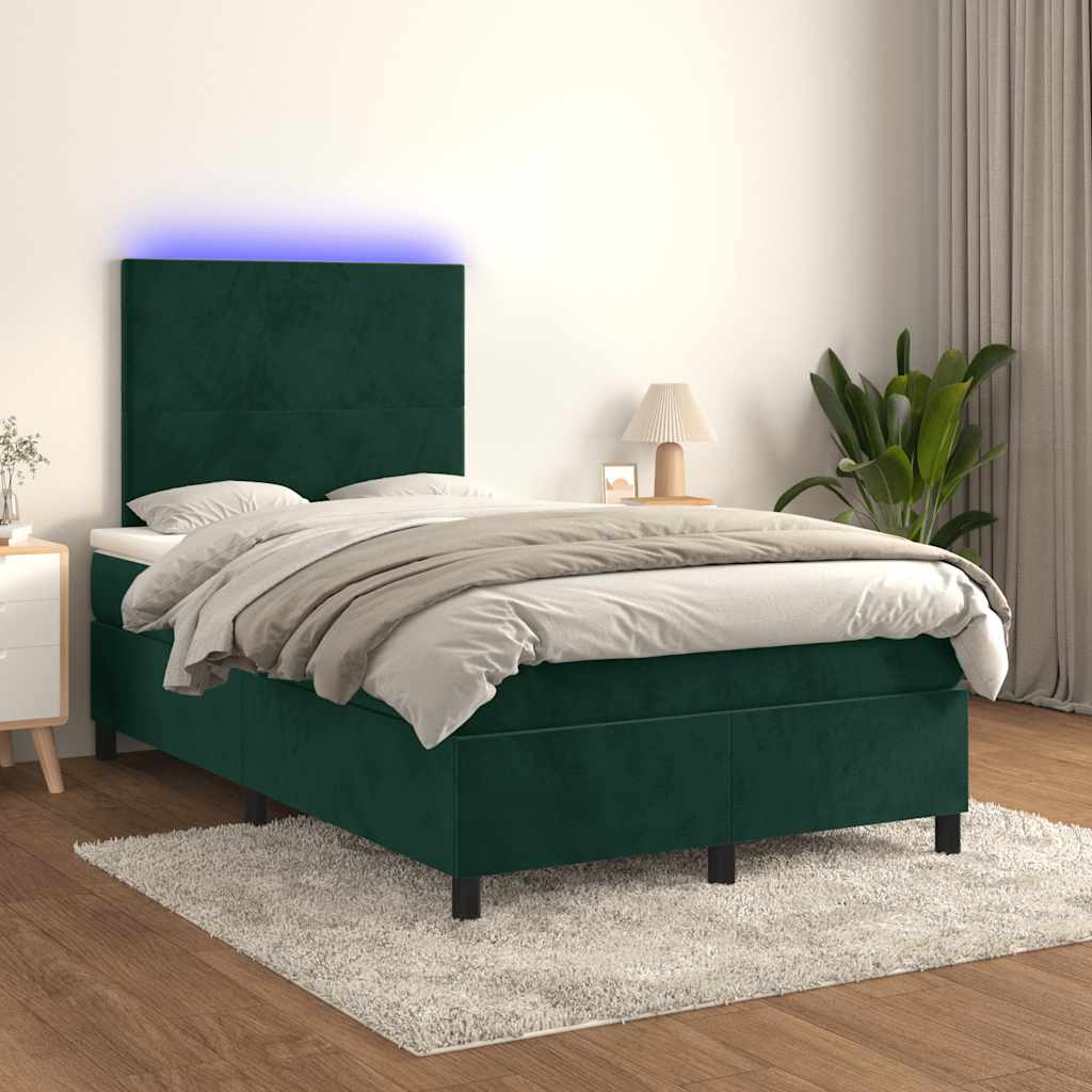 Boxspringbett mit Matratze & LED Dunkelgrün 120x190 cm Samt
