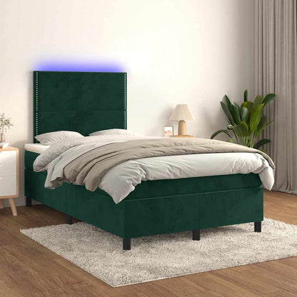 Boxspringbett mit Matratze & LED Dunkelgrün 120x190 cm Samt