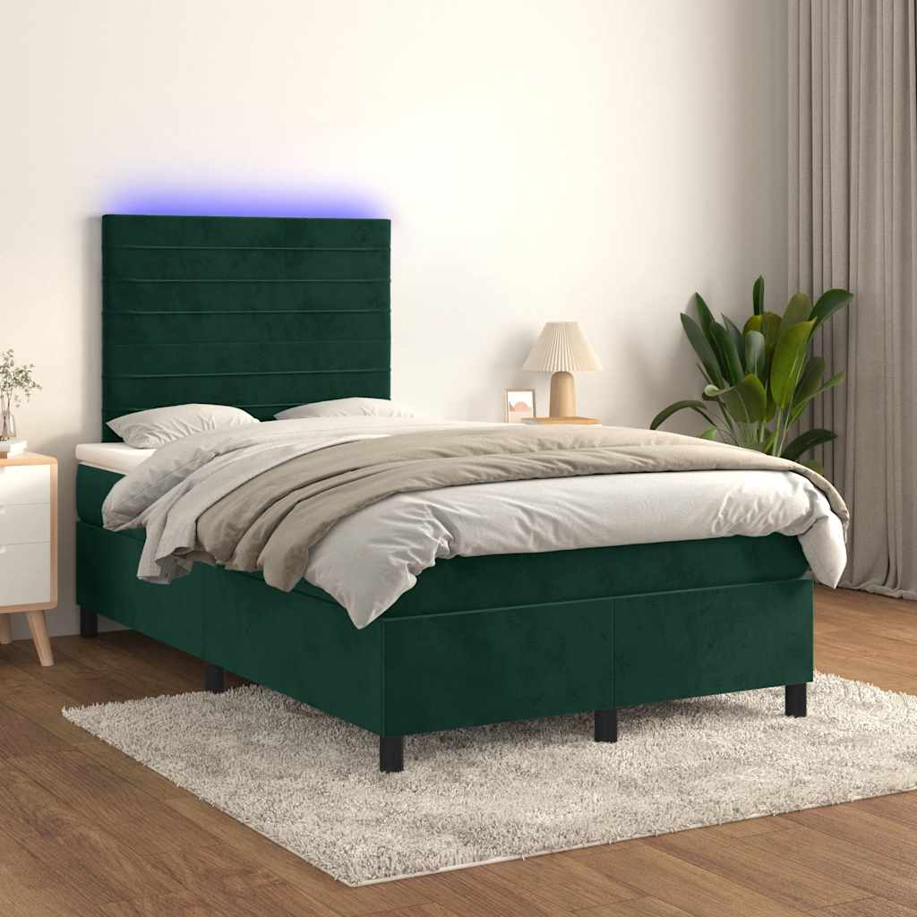 Boxspringbett mit Matratze & LED Dunkelgrün 120x190 cm Samt