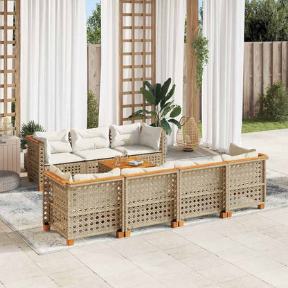 8-tlg. Garten-Sofagarnitur mit Kissen Beige Poly Rattan