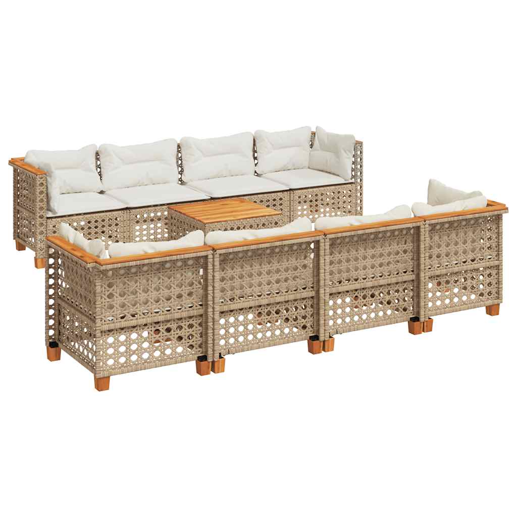 9-tlg. Garten-Sofagarnitur mit Kissen Beige Poly Rattan