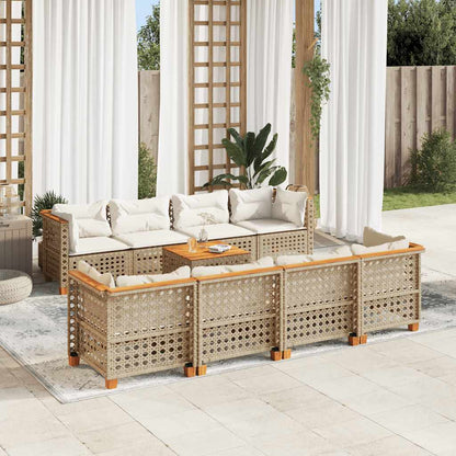 9-tlg. Garten-Sofagarnitur mit Kissen Beige Poly Rattan