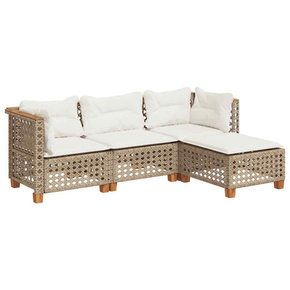 4-tlg. Garten-Sofagarnitur mit Kissen Beige Poly Rattan