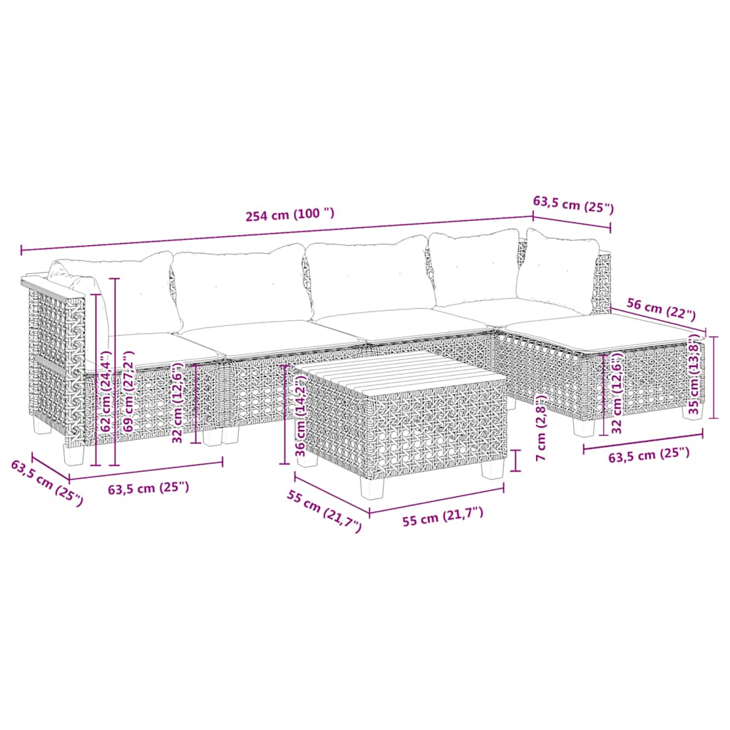 6-tlg. Garten-Sofagarnitur mit Kissen Beige Poly Rattan
