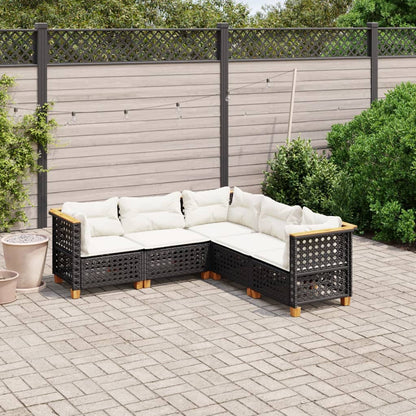 5-tlg. Garten-Sofagarnitur mit Kissen Schwarz Poly Rattan