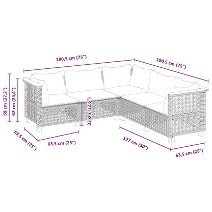 5-tlg. Garten-Sofagarnitur mit Kissen Beige Poly Rattan