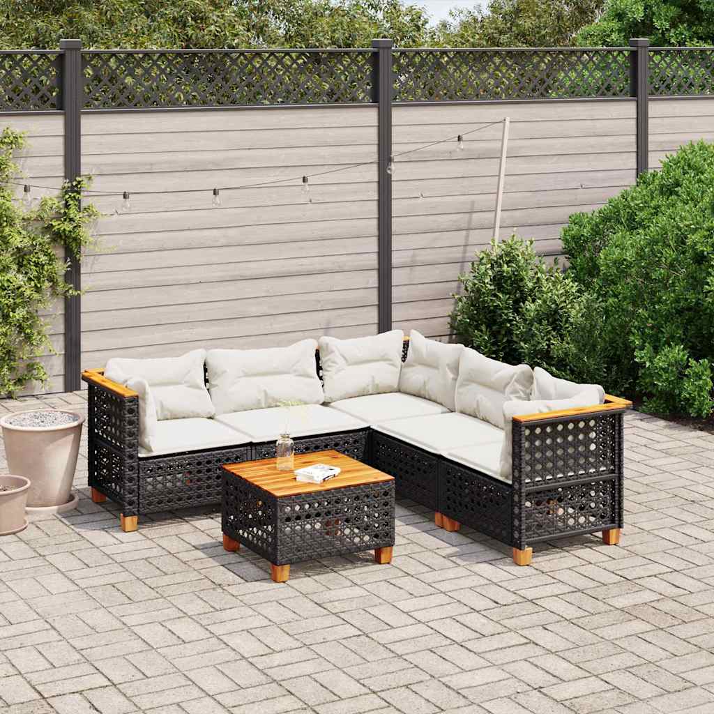 6-tlg. Garten-Sofagarnitur mit Kissen Schwarz Poly Rattan