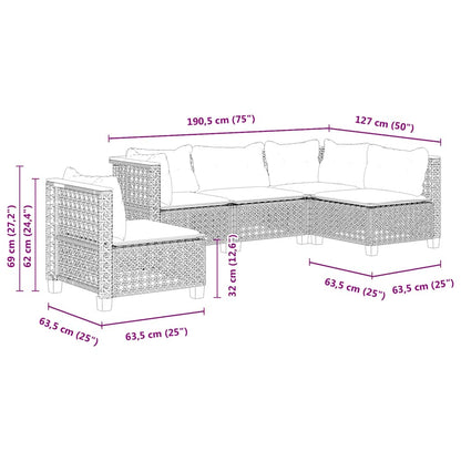 5-tlg. Garten-Sofagarnitur mit Kissen Beige Poly Rattan