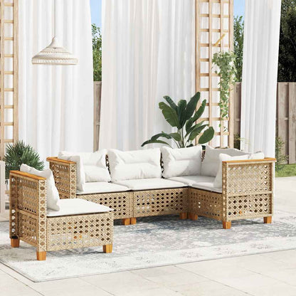 5-tlg. Garten-Sofagarnitur mit Kissen Beige Poly Rattan