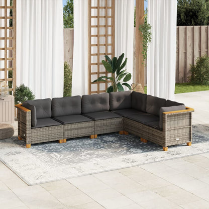 6-tlg. Garten-Sofagarnitur mit Kissen Grau Poly Rattan