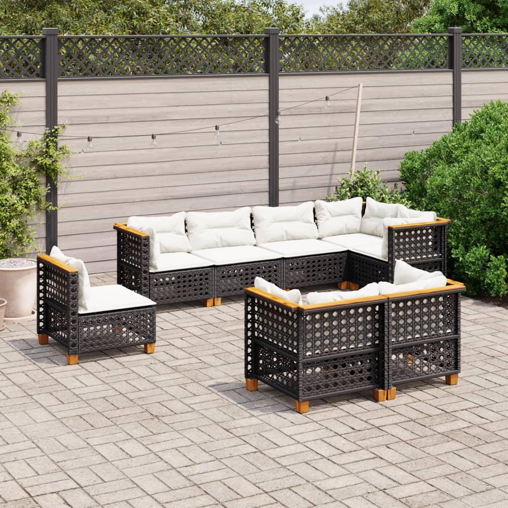 8-tlg. Garten-Sofagarnitur mit Kissen Schwarz Poly Rattan