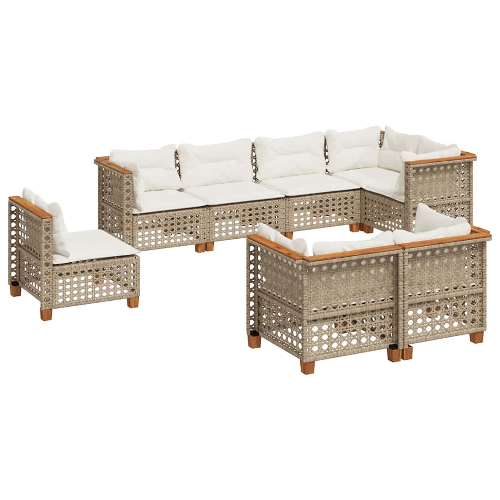 8-tlg. Garten-Sofagarnitur mit Kissen Beige Poly Rattan