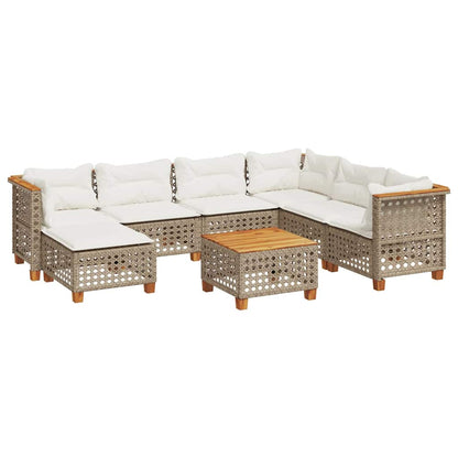 8-tlg. Garten-Sofagarnitur mit Kissen Beige Poly Rattan