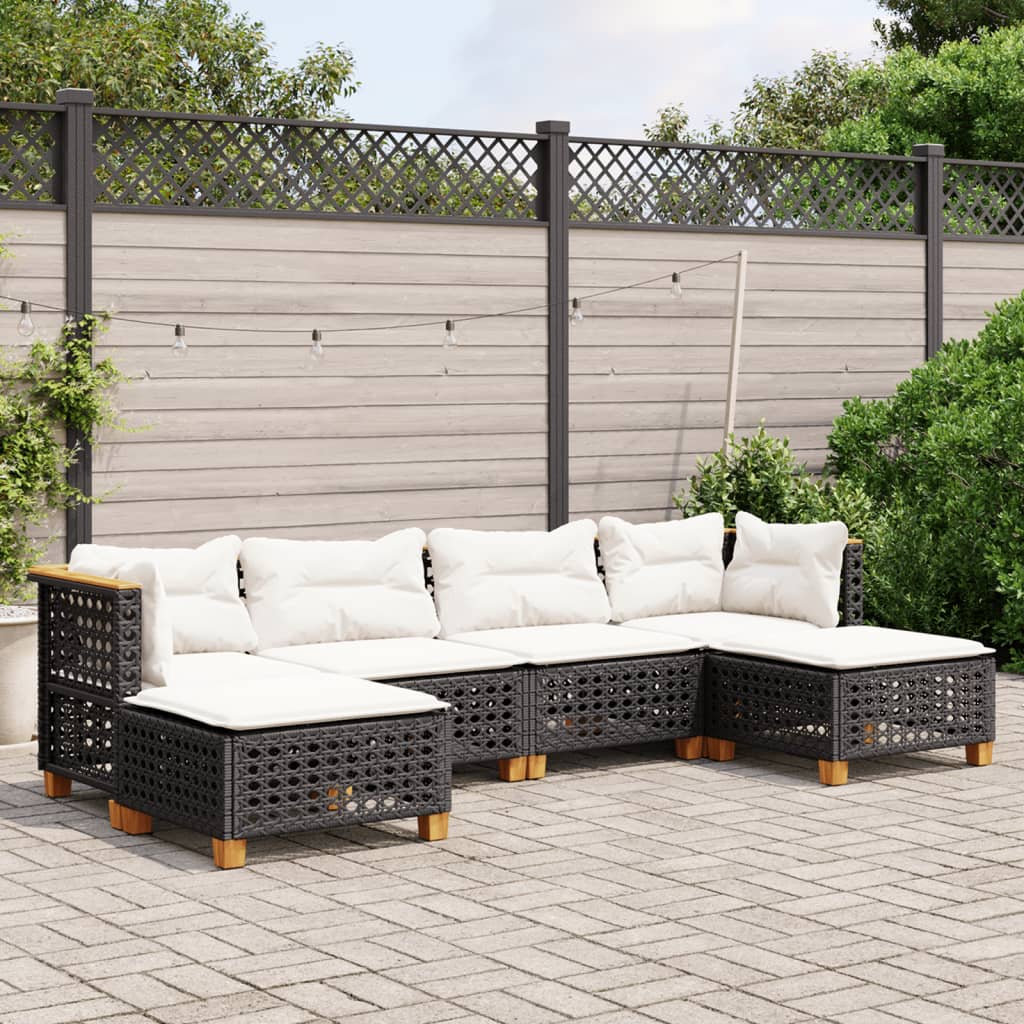 6-tlg. Garten-Sofagarnitur mit Kissen Schwarz Poly Rattan