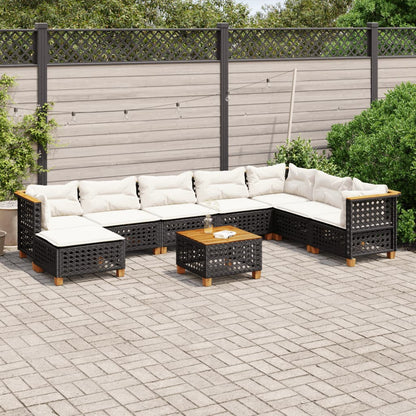 9-tlg. Garten-Sofagarnitur mit Kissen Schwarz Poly Rattan