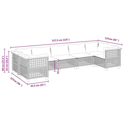 7-tlg. Garten-Sofagarnitur mit Kissen Beige Poly Rattan