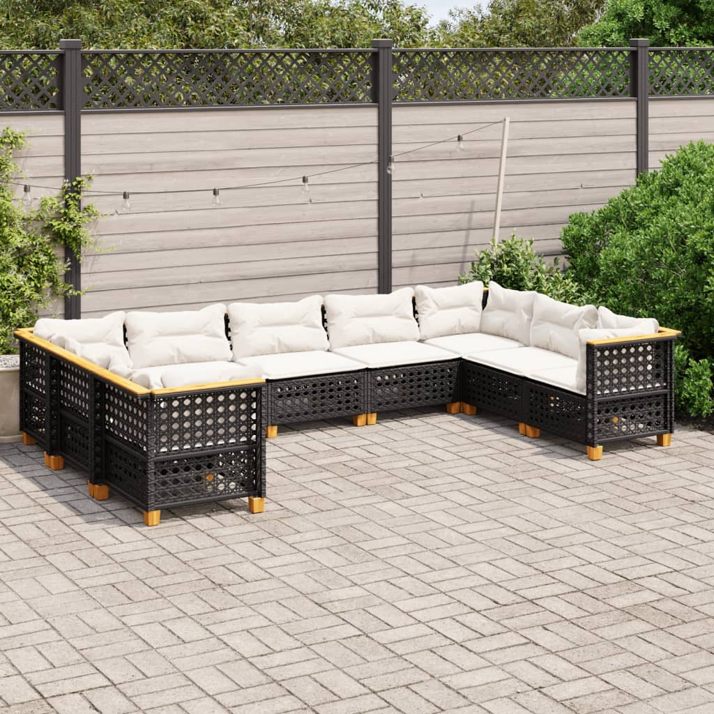 9-tlg. Garten-Sofagarnitur mit Kissen Schwarz Poly Rattan