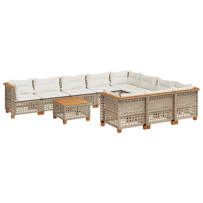 11-tlg. Garten-Sofagarnitur mit Kissen Beige Poly Rattan