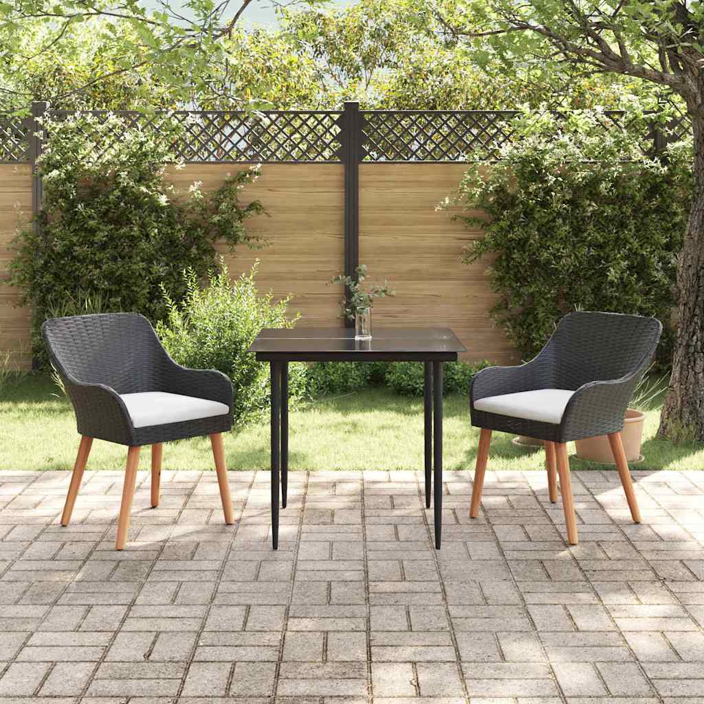 Garten Essgruppe mit Kissen 3 pcs Schwarz Poly-Rattan