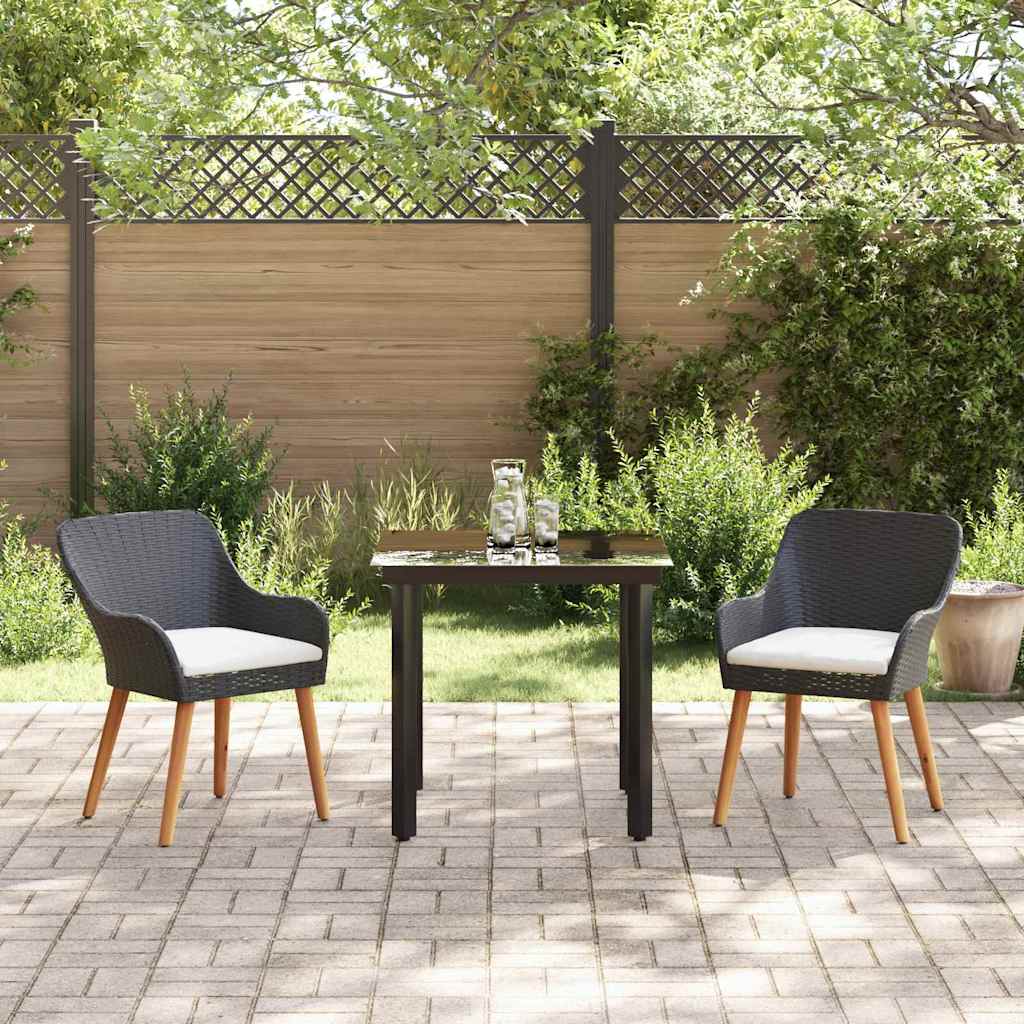 Garten Essgruppe mit Kissen 3 pcs Schwarz Poly-Rattan