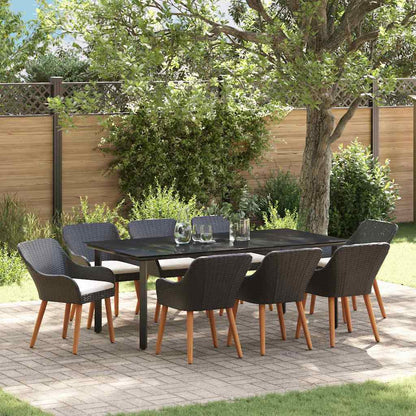 Garten Essgruppe mit Kissen 9 pcs Schwarz Poly-Rattan