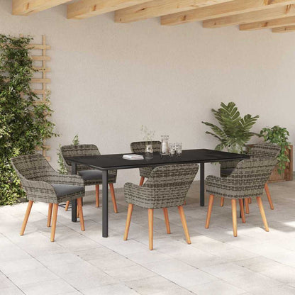Garten Essgruppe mit Kissen 7 pcs Grau Poly-Rattan