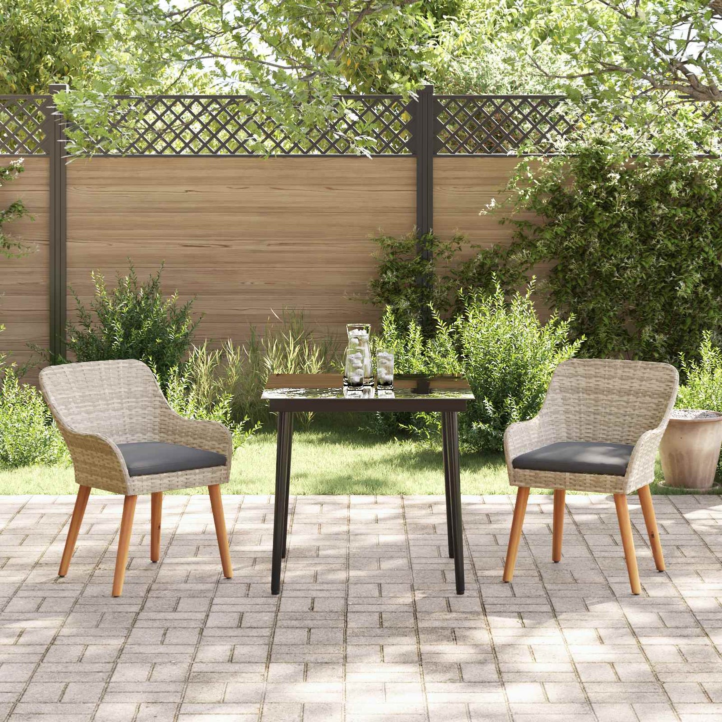Garten Essgruppe mit Kissen 3 pcs Hellgrau Poly-Rattan