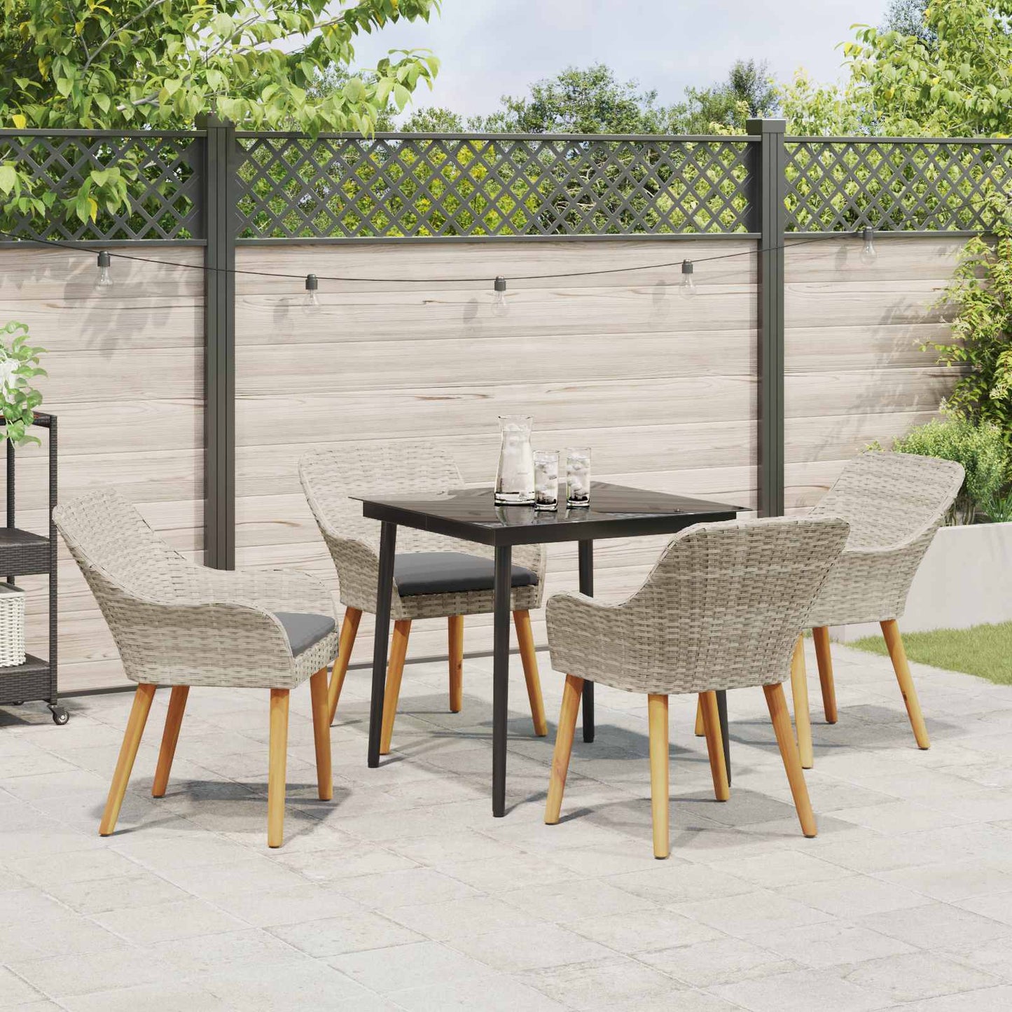 Garten Essgruppe mit Kissen 5 pcs Hellgrau Poly-Rattan