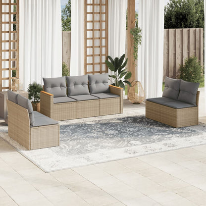 7-tlg. Garten-Sofagarnitur mit Kissen Beige Poly Rattan