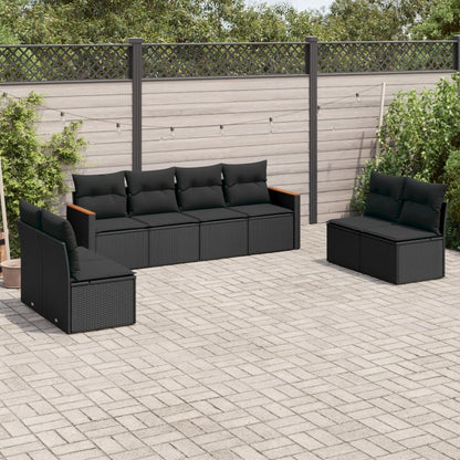 8-tlg. Garten-Sofagarnitur mit Kissen Schwarz Poly Rattan