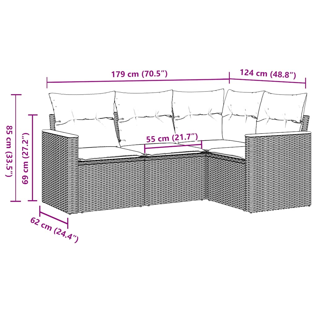 4-tlg. Garten-Sofagarnitur mit Kissen Schwarz Poly Rattan