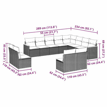 12-tlg. Garten-Sofagarnitur mit Kissen Schwarz Poly Rattan