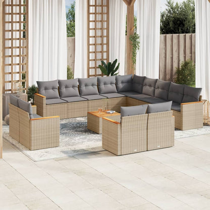 14-tlg. Garten-Sofagarnitur mit Kissen Beige Poly Rattan