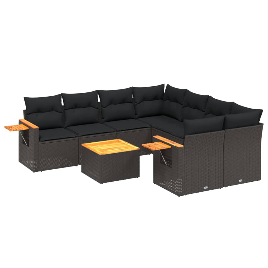 9-tlg. Garten-Sofagarnitur mit Kissen Schwarz Poly Rattan