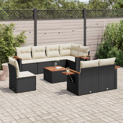 9-tlg. Garten-Sofagarnitur mit Kissen Schwarz Poly Rattan