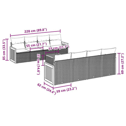 9-tlg. Garten-Sofagarnitur mit Kissen Schwarz Poly Rattan