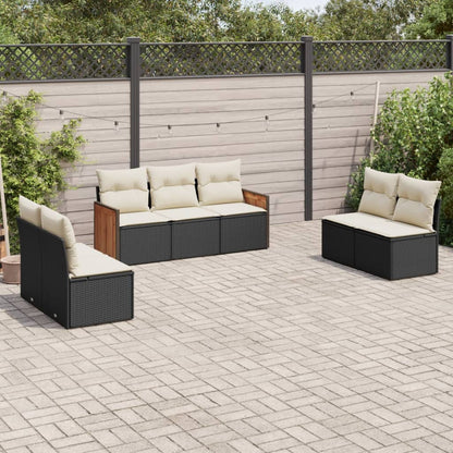 7-tlg. Garten-Sofagarnitur mit Kissen Schwarz Poly Rattan