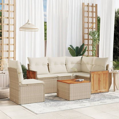 6-tlg. Garten-Sofagarnitur mit Kissen Beige Poly Rattan